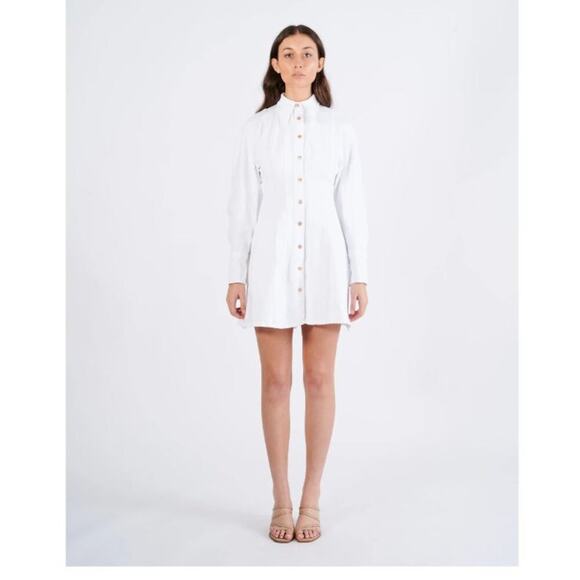 Scanlan Theodore Denim Cocoon Sleeve Mini Dress White Sz US 2 - Picture 1 of 10